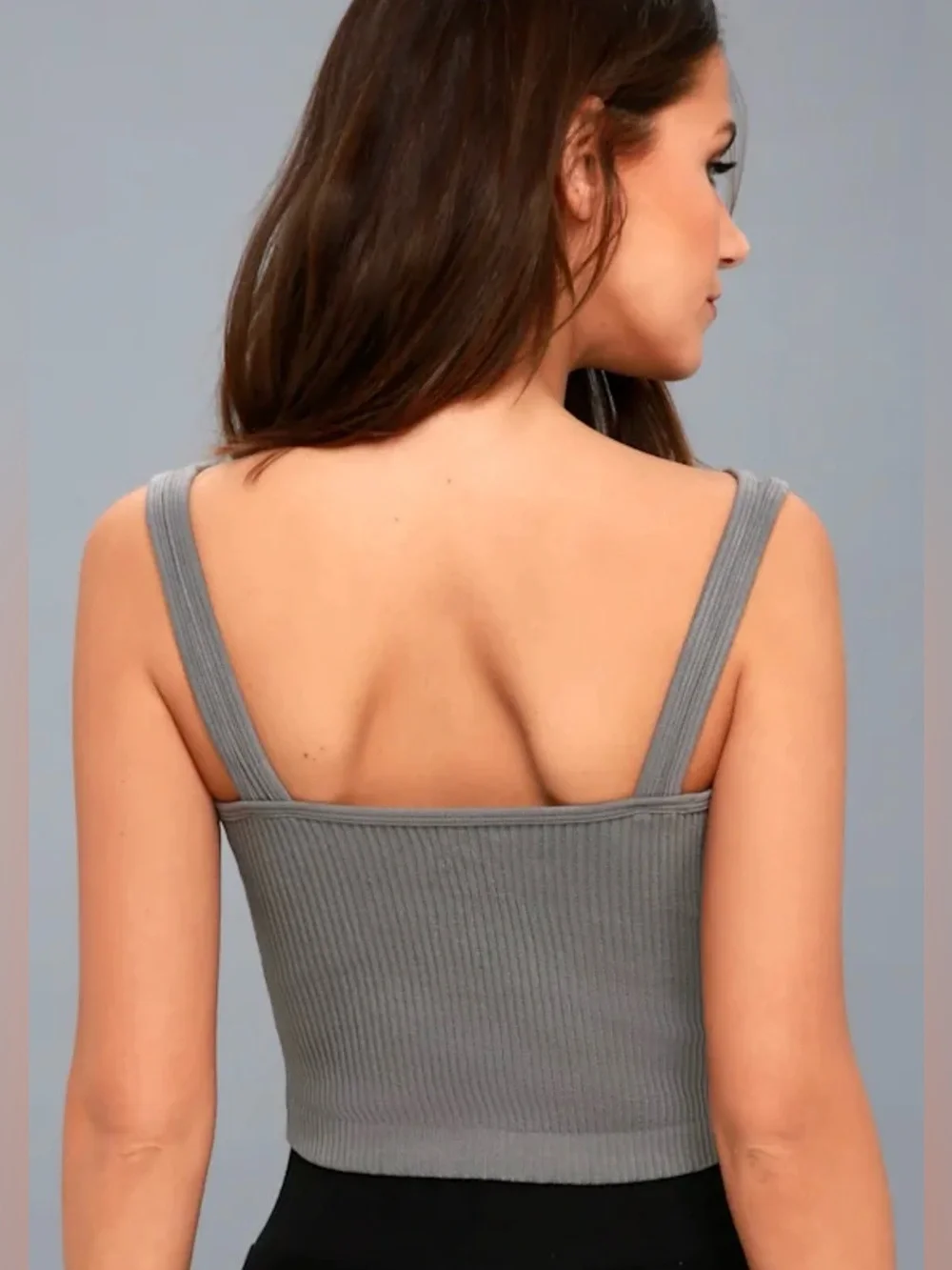 FREE PEOPLE Solid Rib Grey Cropped Tank Top - Picture 5 of 9